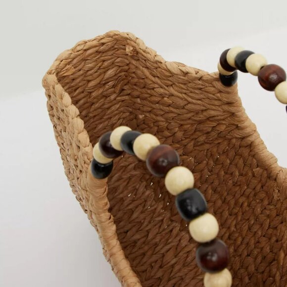 Handmade Woven Straw Bag with Wooden Bead Handles | Vacation Beach Bag| Gift - Picture 8 of 13